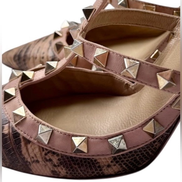 Valentino Two Tone Snakeskin Rockstud Ankle Strap Pumps Size 38 - Picture 5 of 9